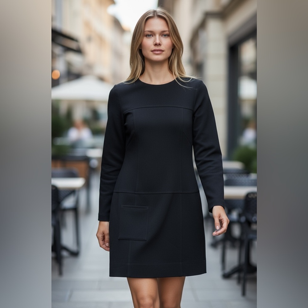 Shoshanna‎ Dress Womens 8 Black Long Sleeve Sheath Career Cocktail Made USA Work